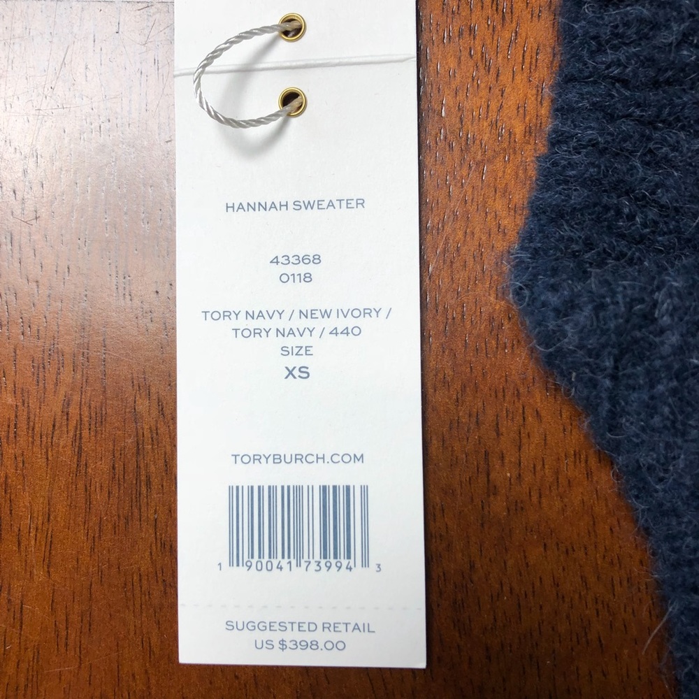 Tory Burch Sweater NWT XS Navy and Ivory Wool - Picture 4 of 5
